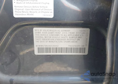 2010 Volkswagen Cc Sport z USA, uszkodzony, nr VIN WVWMN7AN3AE535642